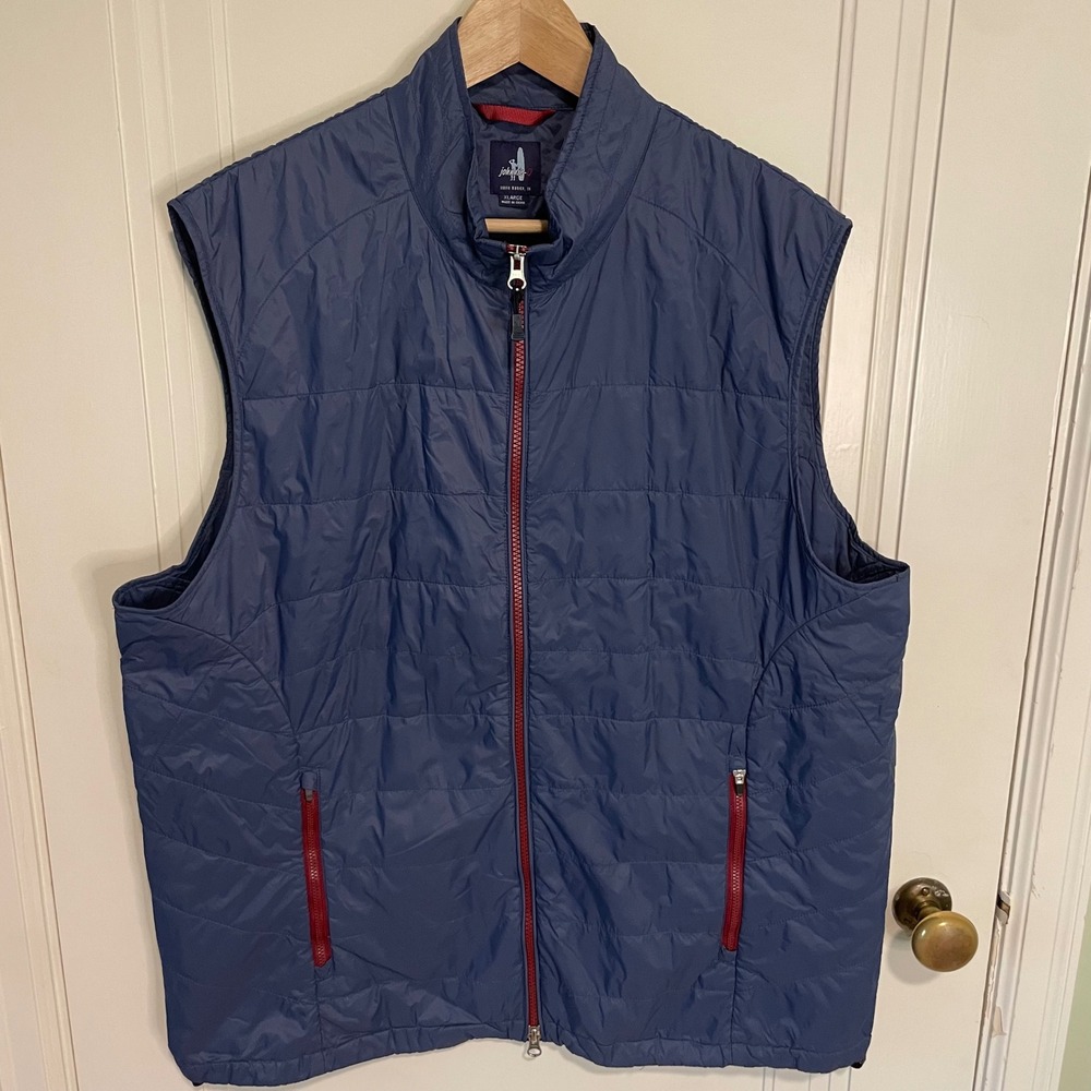 Johnnie-O Giles 2-Way Zip Quilted Vest XL Navy Blue Red Tide